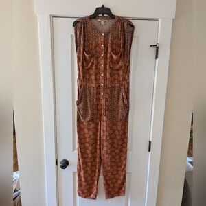 Forever 21 Contemporary Orange Sleeveless Boho Jumpsuit/Jumper, Size XS